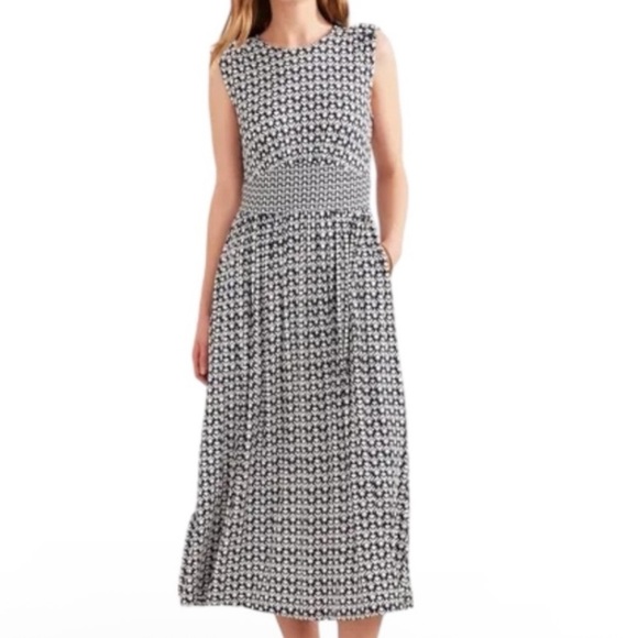Boden Thea Sleeveless Midi Dress Blue and White Tulip Print Size 12 - Picture 1 of 10